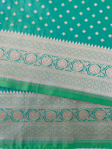 Banarasi Katan Uppada Silk Saree | Green and Yellow Dual Tone | Gold Zari | Handwoven |  Silk Mark Certified | Ships from California